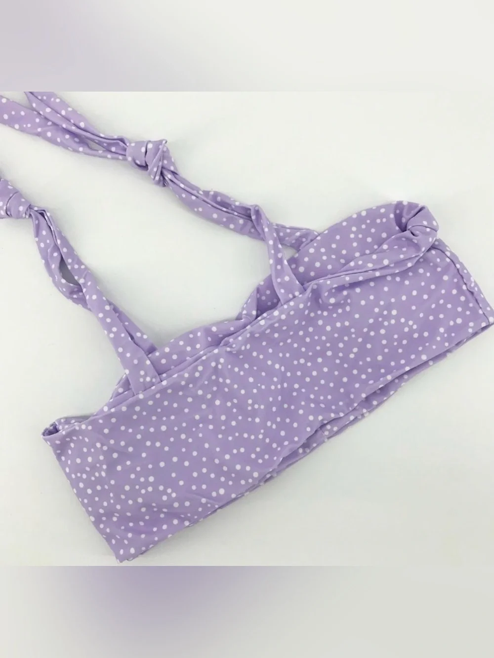 SHEIN Lavender Lilac Polka Dot Bikini Top Tie Strap Bandeau Medium